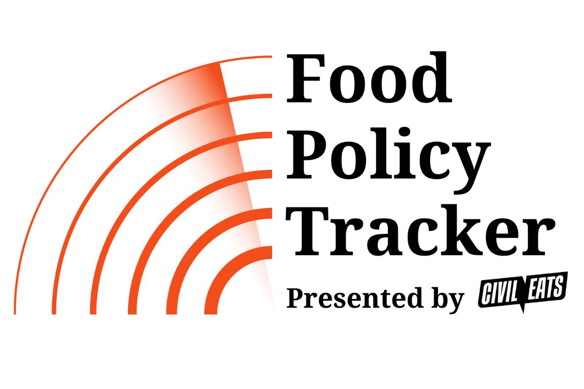 A logo showing the Civil Eats Food Policy Tracker, looking like a radar following food policy proposals and actions