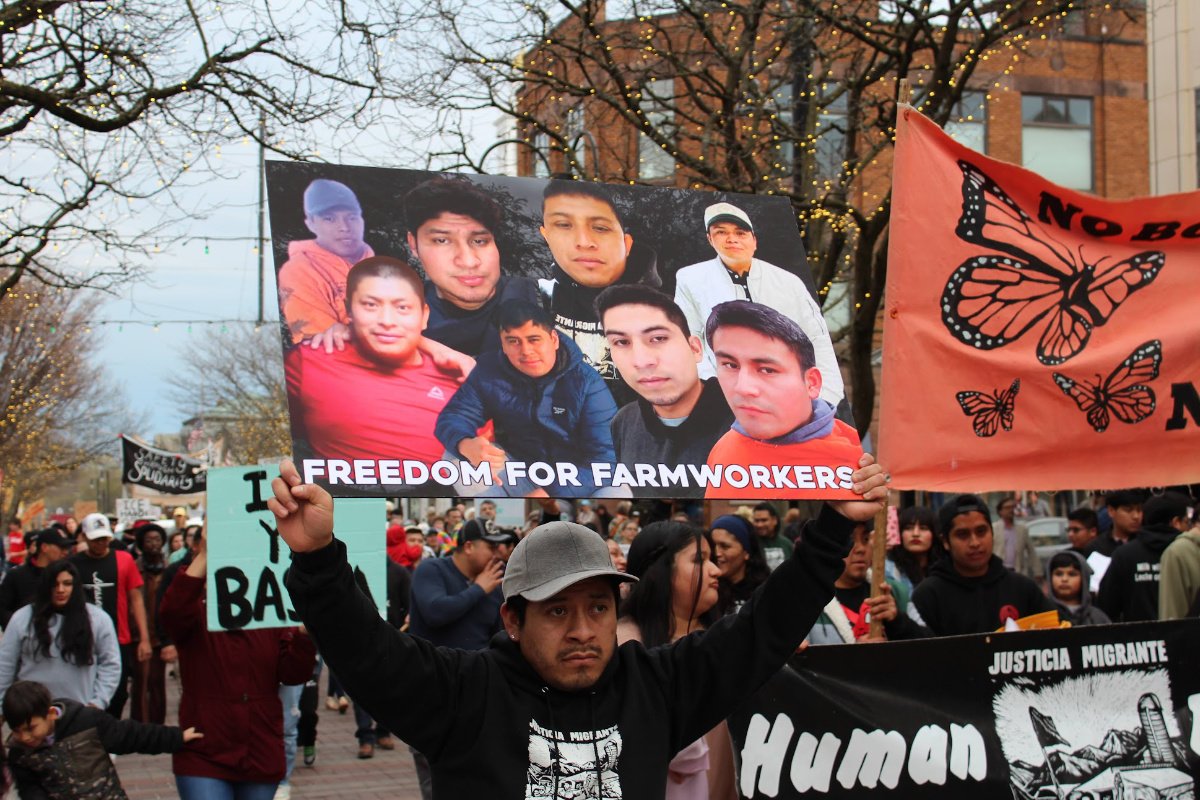 A farmworker protest to free union organizers from ICE detention. (Photo courtesy of Migrant Justice)