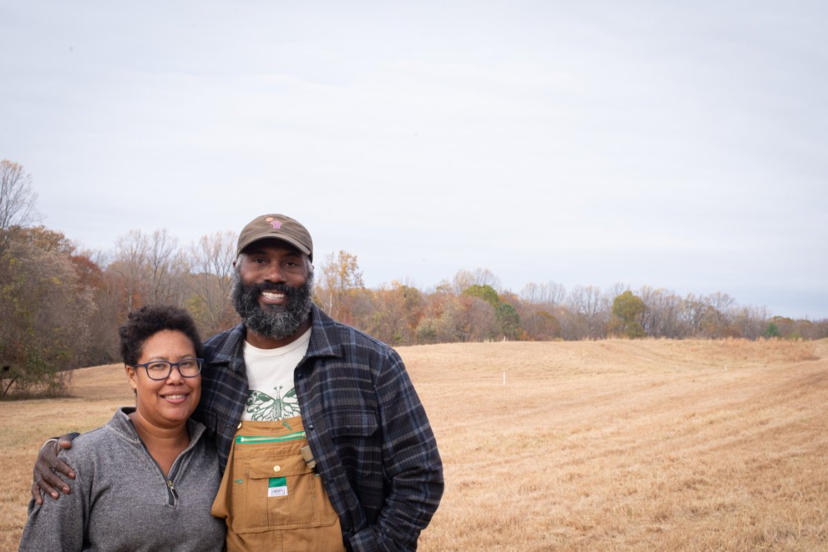 Gail Taylor and D'Real Graham embrace on their newly acquired Spice Creek Farm in Brandywine, Maryland on November 10th, 2024