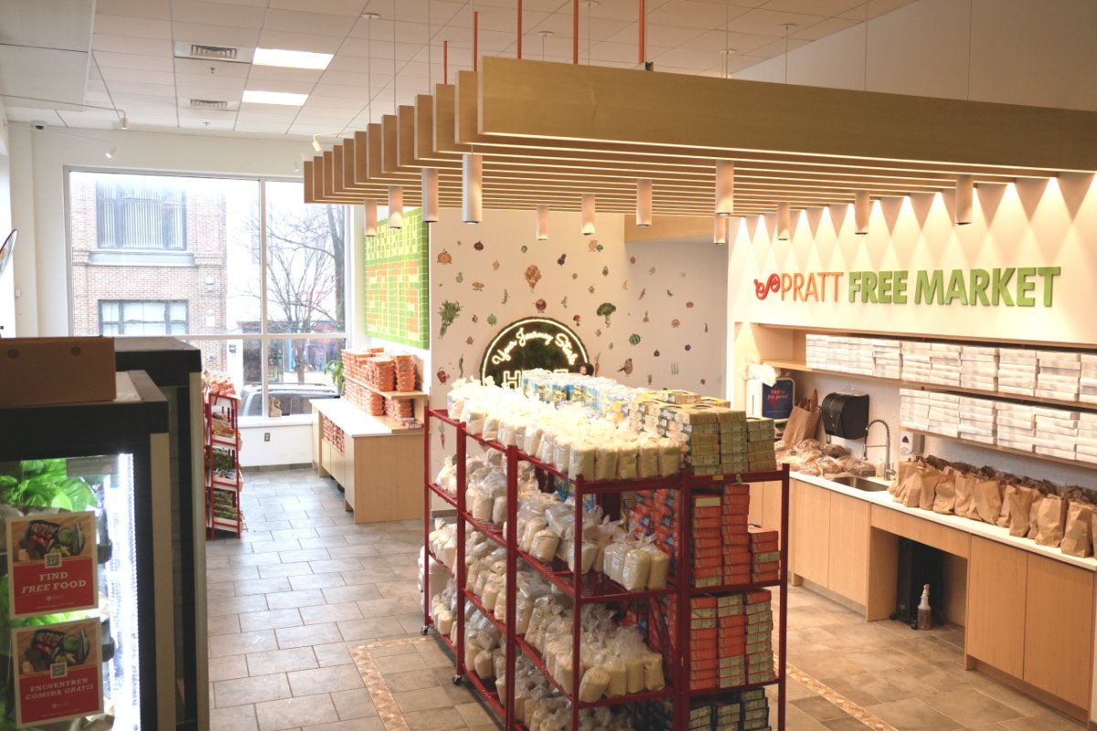 Pratt Free Market, a free grocery store inside a library. Photo credit: Sam Delgado